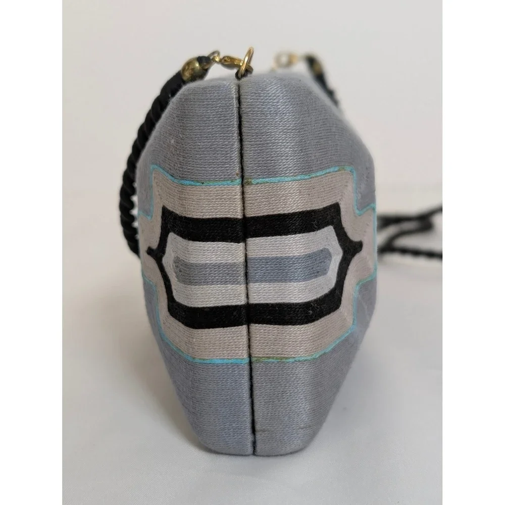Beatriz Cheska Cross Clutch Embroidery Evening Bag Grey Black Geometric Handmade